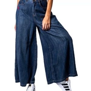 NWOT Desigual Super Wide Leg Denim Palazzo Jeans 26